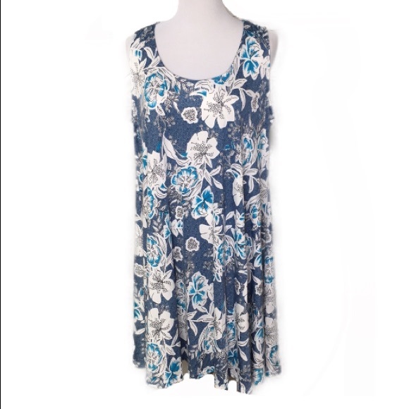 NWOT Shoreline Sleeveless Blue Floral Shift Dress - Picture 1 of 6